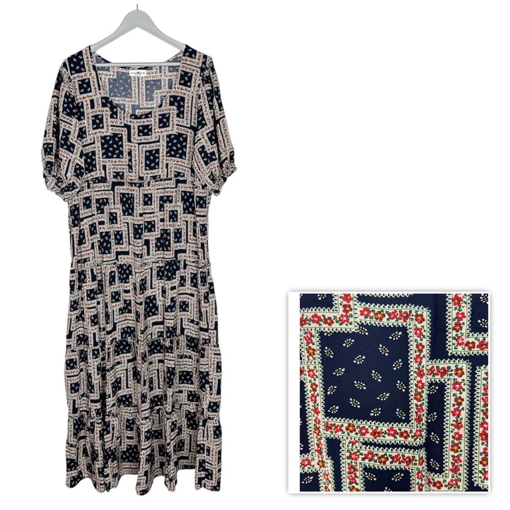 Natural Life Dress Womens XL Navy Blue Floral Lucia‎ Tiered Ruffle Maxi